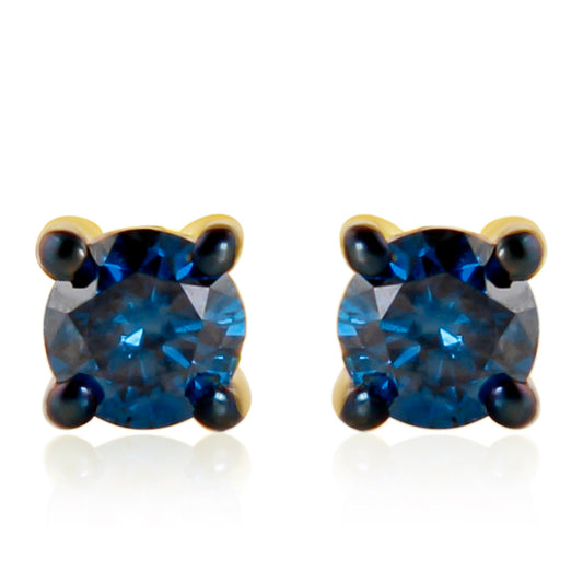 Brincos de Prata com Banho de Ouro com Diamante Azul