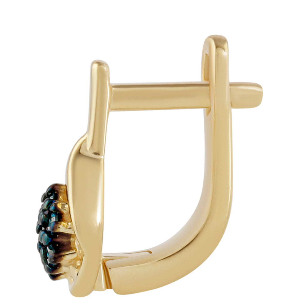 Brincos de Prata com Banho de Ouro com Diamante Azul