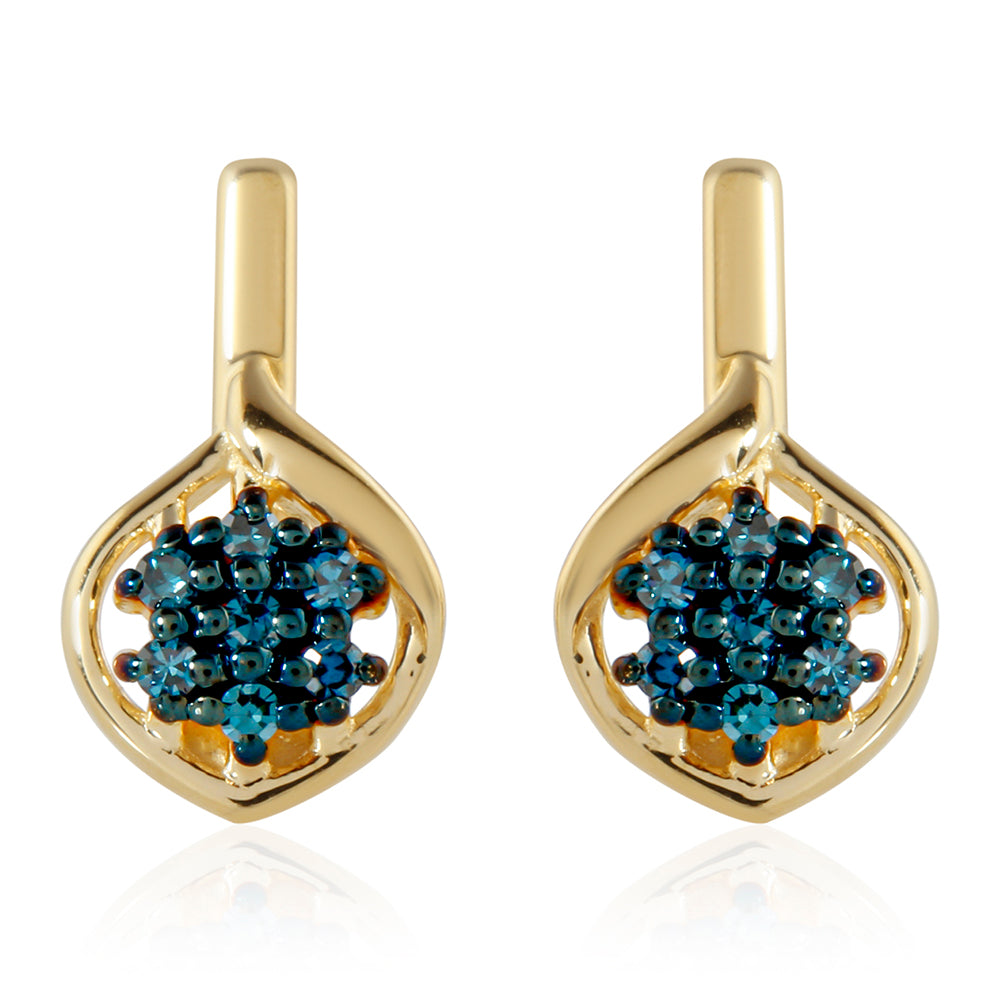 Brincos de Prata com Banho de Ouro com Diamante Azul