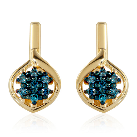 Brincos de Prata com Banho de Ouro com Diamante Azul