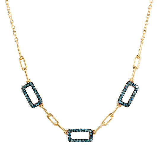 Colar de Prata com Banho de Ouro com Diamante Azul  Contraste: Cabeca de Veado (800)