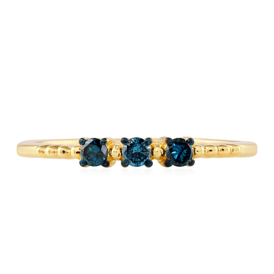 Anel de Prata com Banho de Ouro com Diamante Azul
