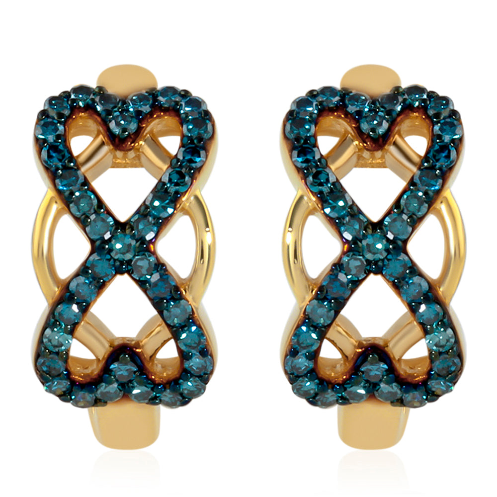 Brincos de Prata com Banho de Ouro com Diamante Azul 1 