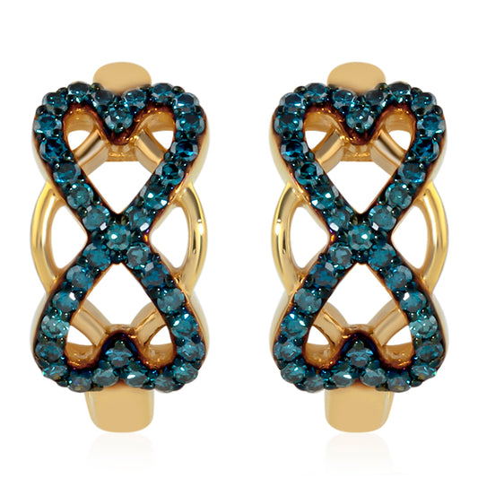 Brincos de Prata com Banho de Ouro com Diamante Azul