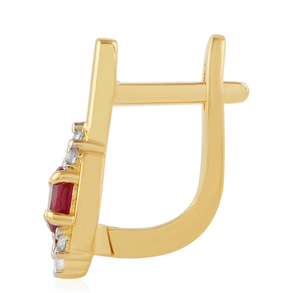 Brincos de Prata com Banho de Ouro com Rubi da Tailândia e Topázio Branco 2 