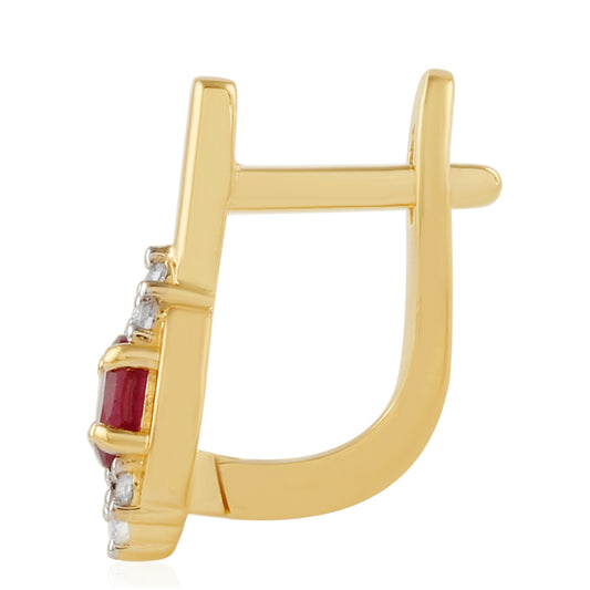 Brincos de Prata com Banho de Ouro com Rubi da Tailândia e Topázio Branco