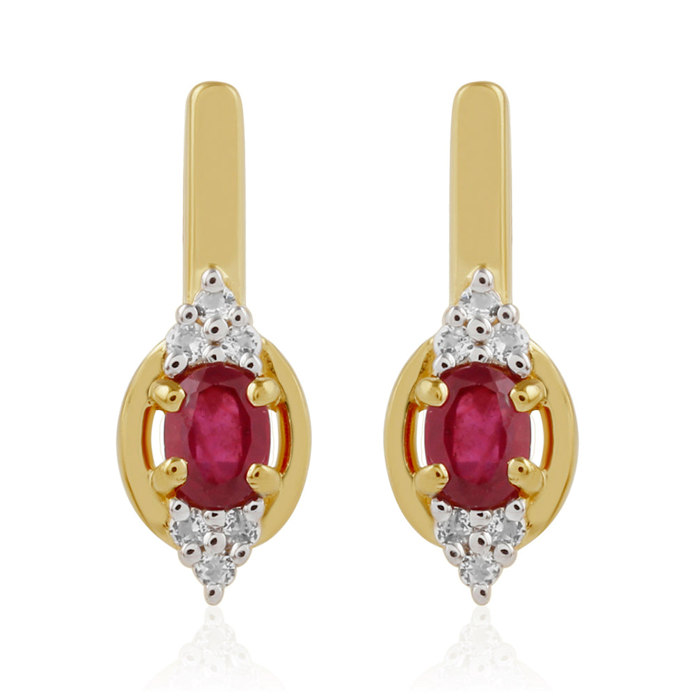 Brincos de Prata com Banho de Ouro com Rubi da Tailândia e Topázio Branco 1 