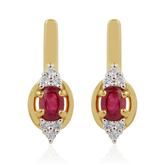 Brincos de Prata com Banho de Ouro com Rubi da Tailândia e Topázio Branco
