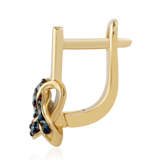 Brincos de Prata com Banho de Ouro com Diamante Azul