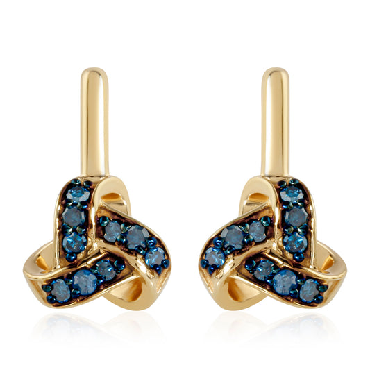 Brincos de Prata com Banho de Ouro com Diamante Azul