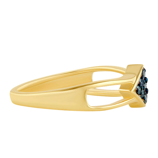 Anel de Prata com Banho de Ouro com Diamante Azul