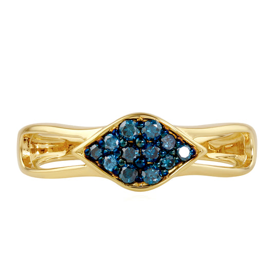 Anel de Prata com Banho de Ouro com Diamante Azul