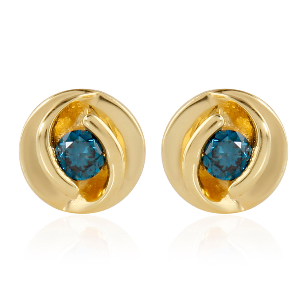 Brincos de Prata com Banho de Ouro com Diamante Azul