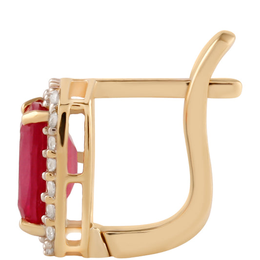 Brincos de Ouro com Rubi de Madagáscar e Zircão Branco  Contraste: Cruz missionária