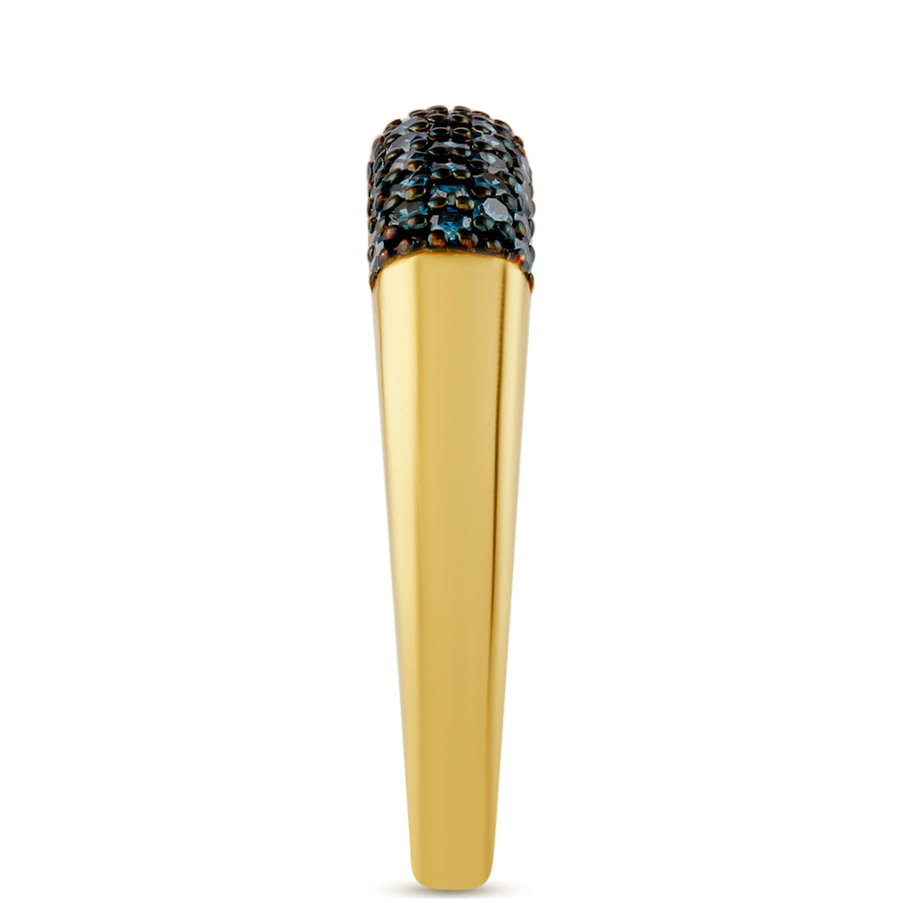 Anel de Prata com Banho de Ouro com Diamante Azul