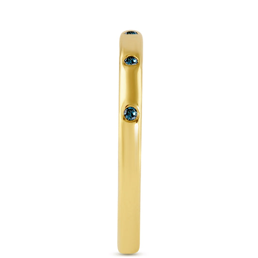 Anel de Prata com Banho de Ouro com Diamante Azul