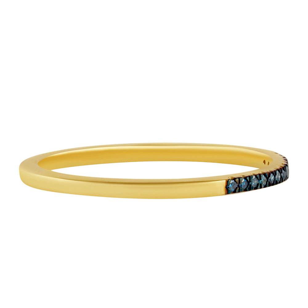 Anel de Prata com Banho de Ouro com Diamante Azul
