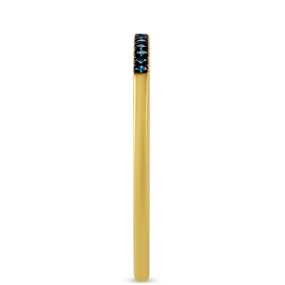 Anel de Prata com Banho de Ouro com Diamante Azul