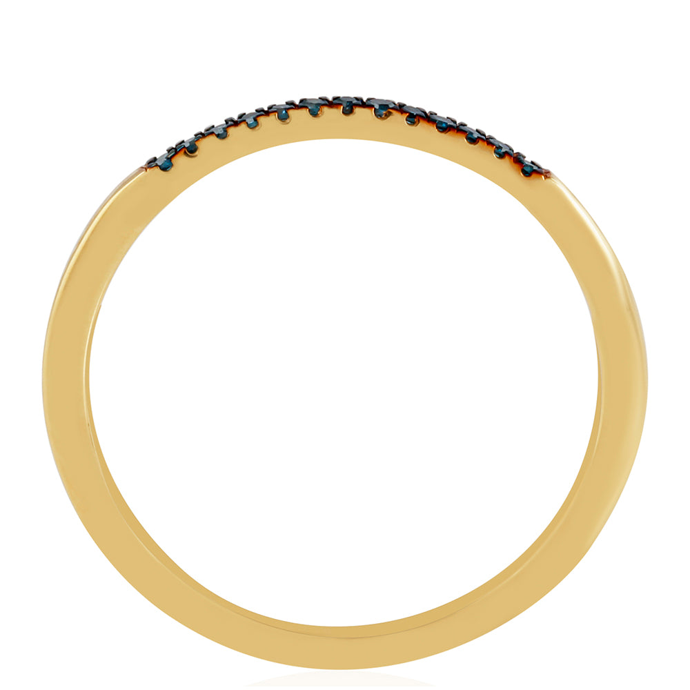 Anel de Prata com Banho de Ouro com Diamante Azul