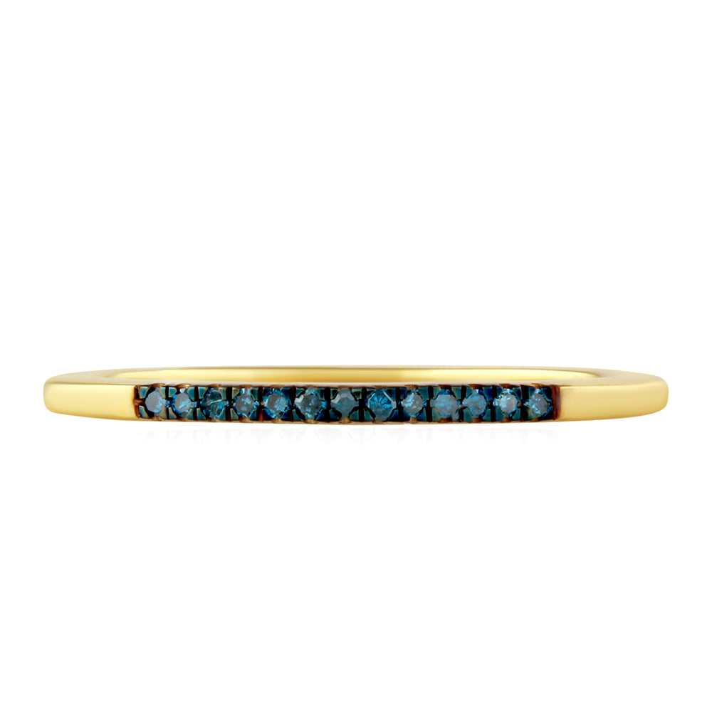 Anel de Prata com Banho de Ouro com Diamante Azul
