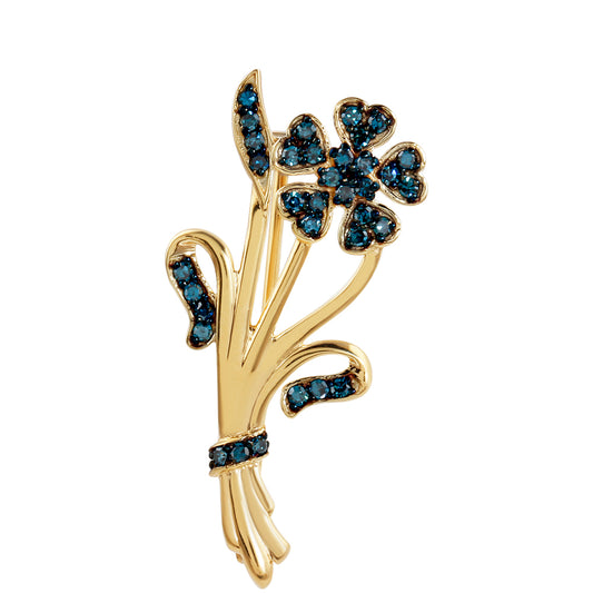 Alfinete de Prata com Banho de Ouro com Diamante Azul