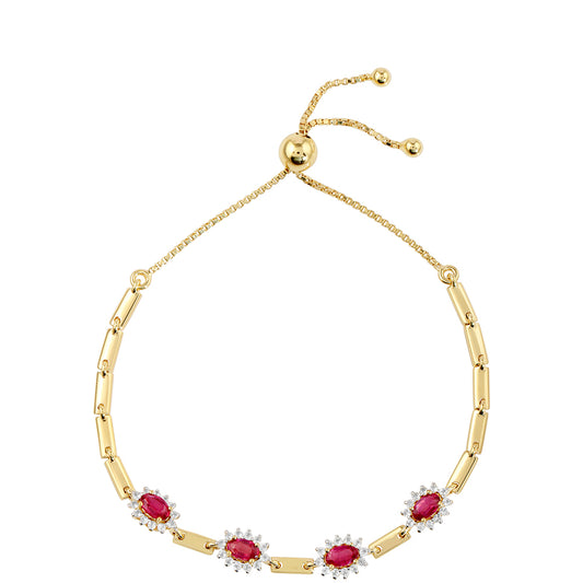 Pulseira de Prata com Banho de Ouro com Rubi da Tailândia e Topázio Branco  Contraste: Cabeca de Veado (800)