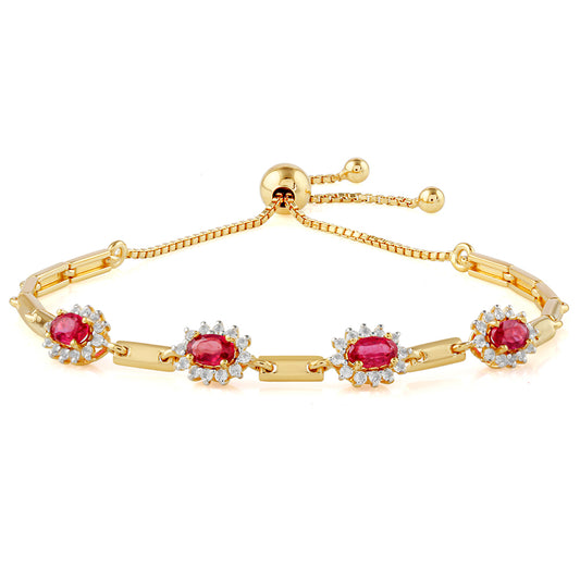 Pulseira de Prata com Banho de Ouro com Rubi da Tailândia e Topázio Branco  Contraste: Cabeca de Veado (800)