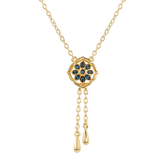 Colar de Prata com Banho de Ouro com Diamante Azul  Contraste: Cabeca de Veado (800)