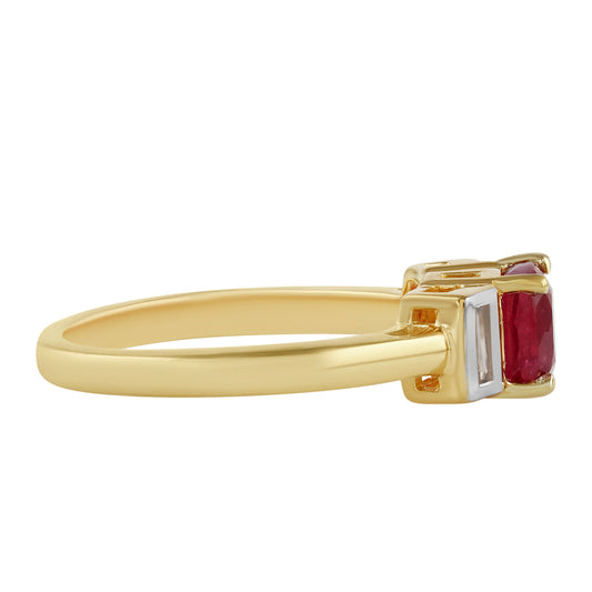 Anel de Prata com Banho de Ouro com Rubi da Tailândia e Topázio Branco