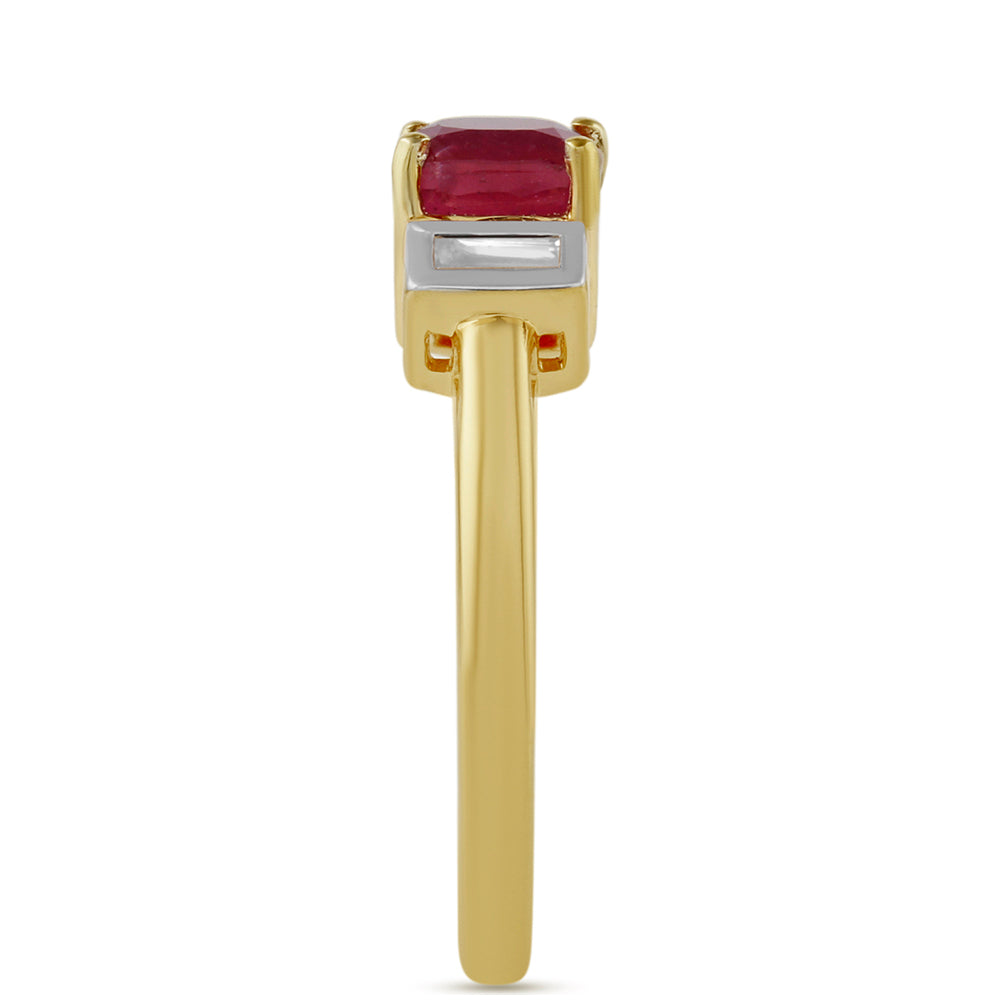 Anel de Prata com Banho de Ouro com Rubi da Tailândia e Topázio Branco