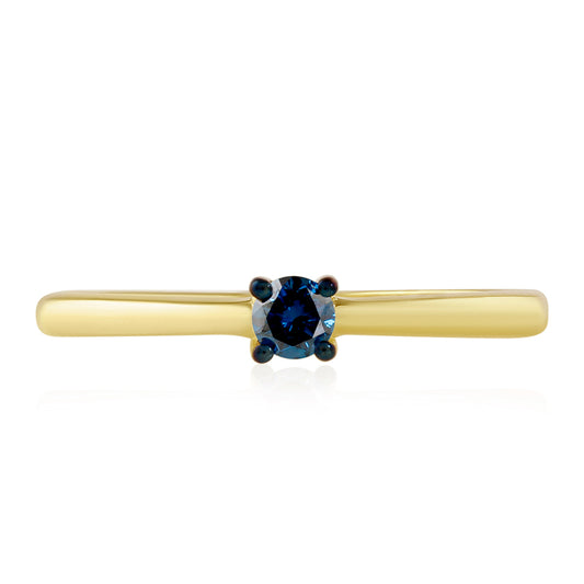 Anel de Prata com Banho de Ouro com Diamante Azul