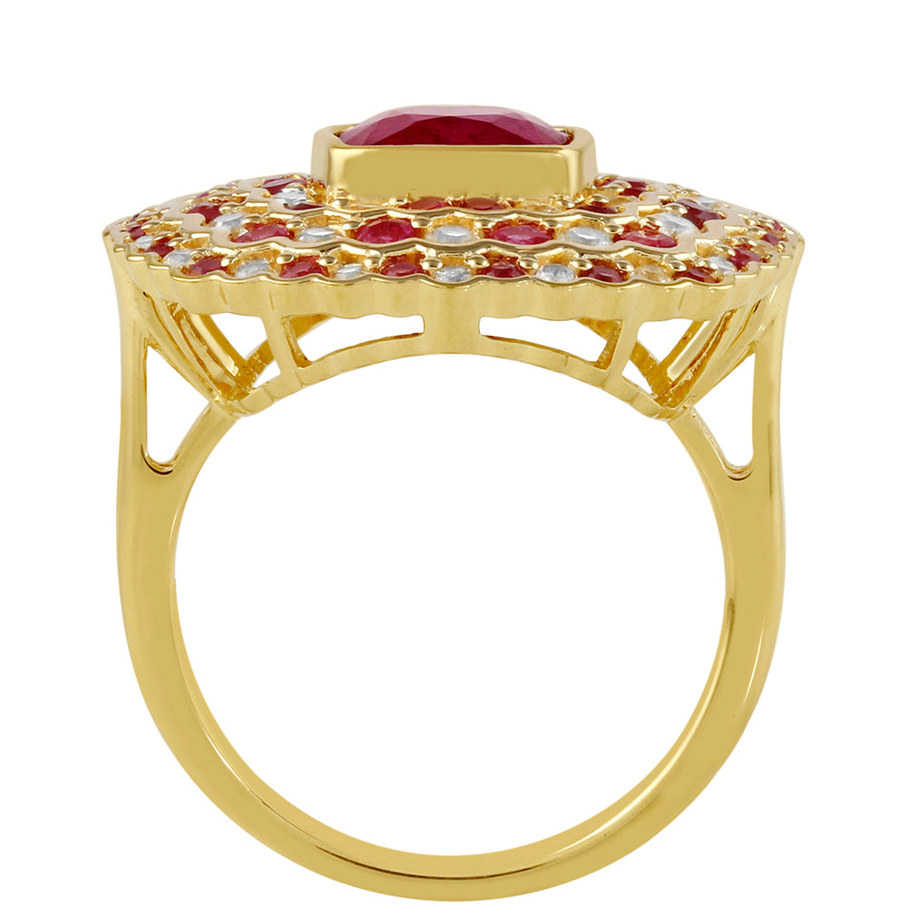 Anel de Prata com Banho de Ouro com Rubi da Tailândia e Topázio Branco  Contraste: Cabeca de Veado (800) 4 