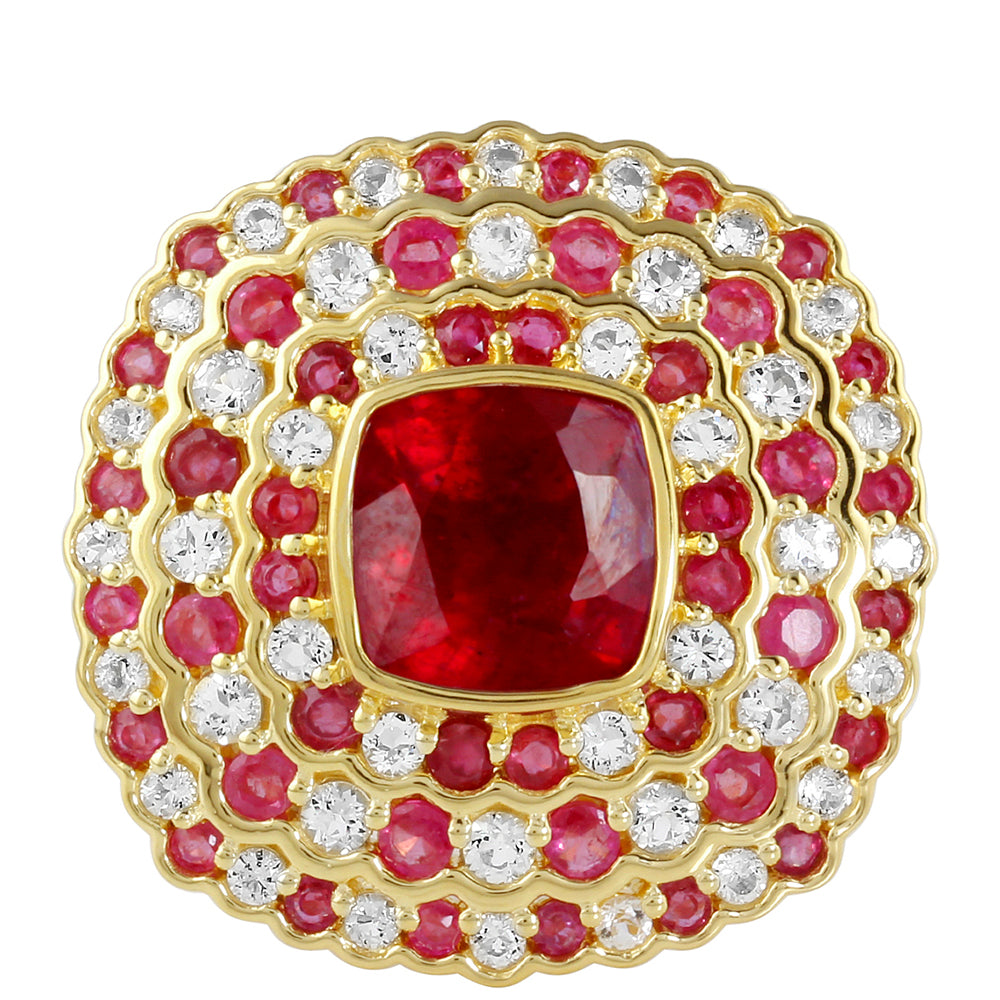 Anel de Prata com Banho de Ouro com Rubi da Tailândia e Topázio Branco  Contraste: Cabeca de Veado (800) 1 