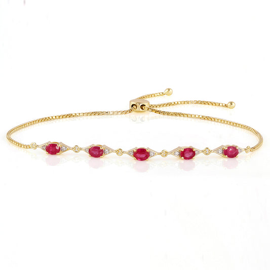 Pulseira de Prata com Banho de Ouro com Rubi da Tailândia e Topázio Branco