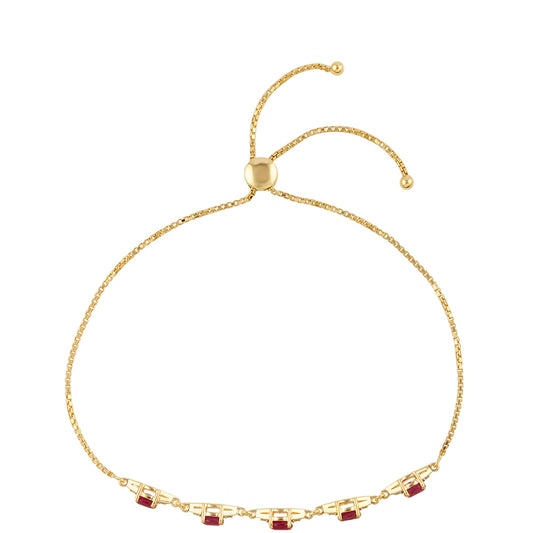 Pulseira de Prata com Banho de Ouro com Rubi da Tailândia e Topázio Branco
