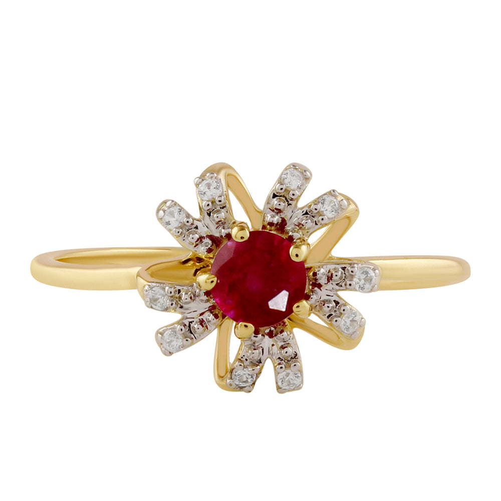 Anel de Prata com Banho de Ouro com Rubi da Tailândia e Topázio Branco 1 