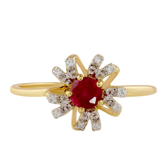 Anel de Prata com Banho de Ouro com Rubi da Tailândia e Topázio Branco