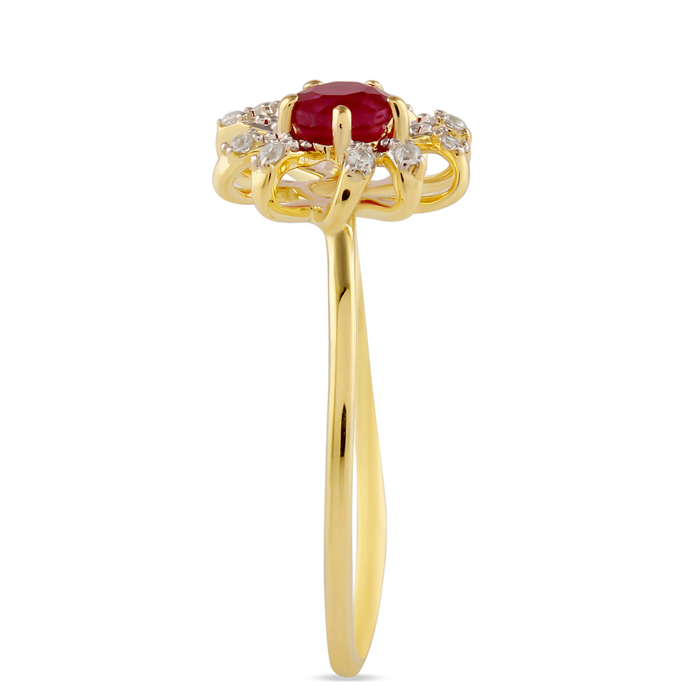 Anel de Prata com Banho de Ouro com Rubi da Tailândia e Topázio Branco