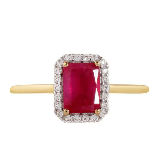 Anel de Prata com Banho de Ouro com Rubi da Tailândia e Topázio Branco