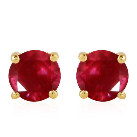 Brincos de Prata com Banho de Ouro com Rubi da Tailândia