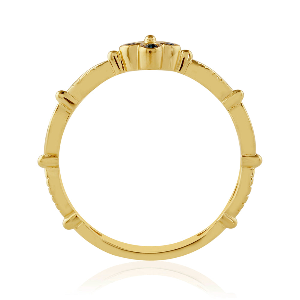 Anel de Prata com Banho de Ouro com Diamante Azul