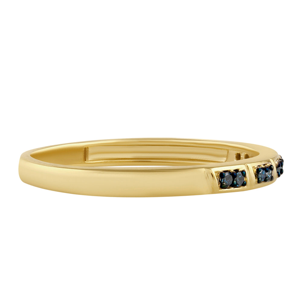 Anel de Prata com Banho de Ouro com Diamante Azul