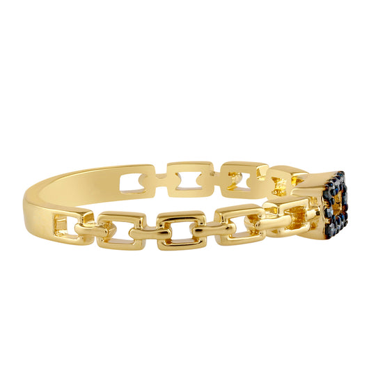 Anel de Prata com Banho de Ouro com Diamante Azul