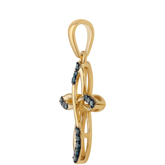 Cruz Pendente de Prata com Banho de Ouro com Diamante Azul