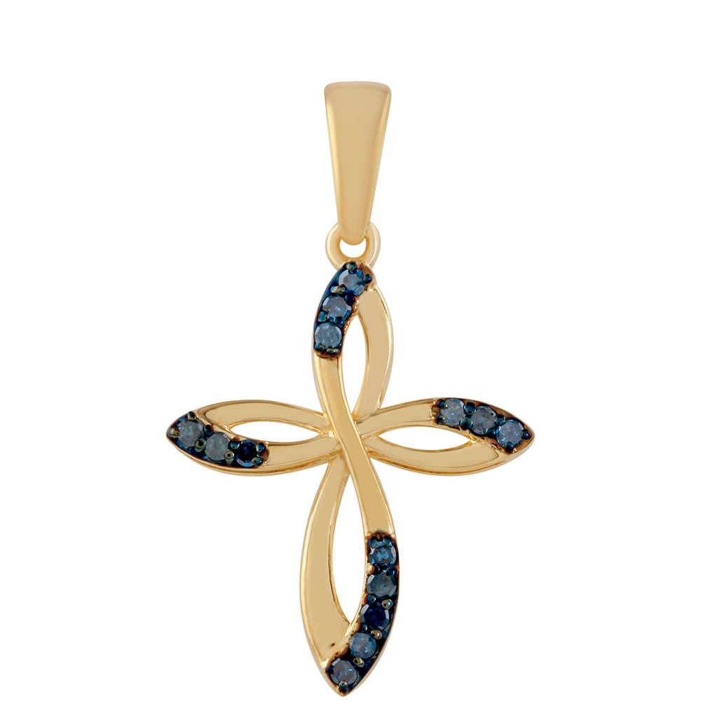 Cruz Pendente de Prata com Banho de Ouro com Diamante Azul 1 