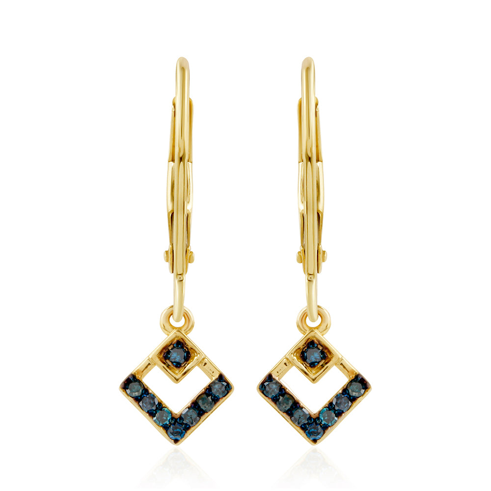 Brincos de Prata com Banho de Ouro com Diamante Azul