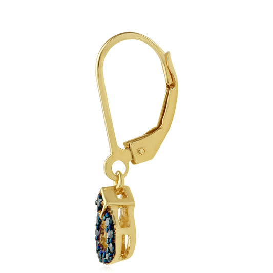 Brincos de Prata com Banho de Ouro com Diamante Azul