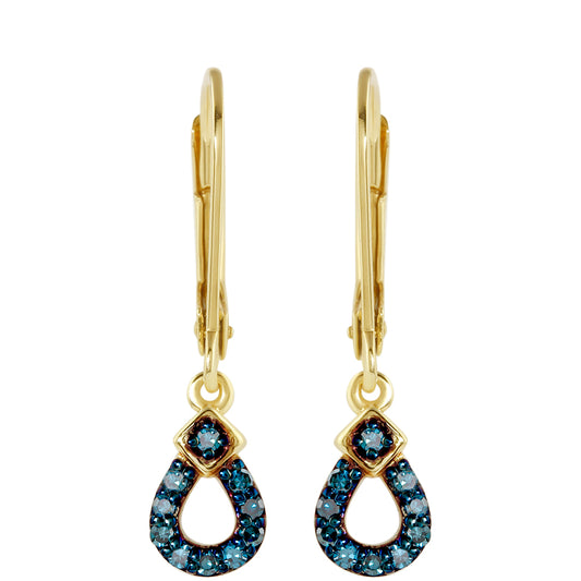 Brincos de Prata com Banho de Ouro com Diamante Azul
