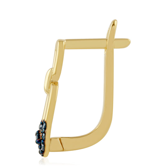 Brincos de Prata com Banho de Ouro com Diamante Azul