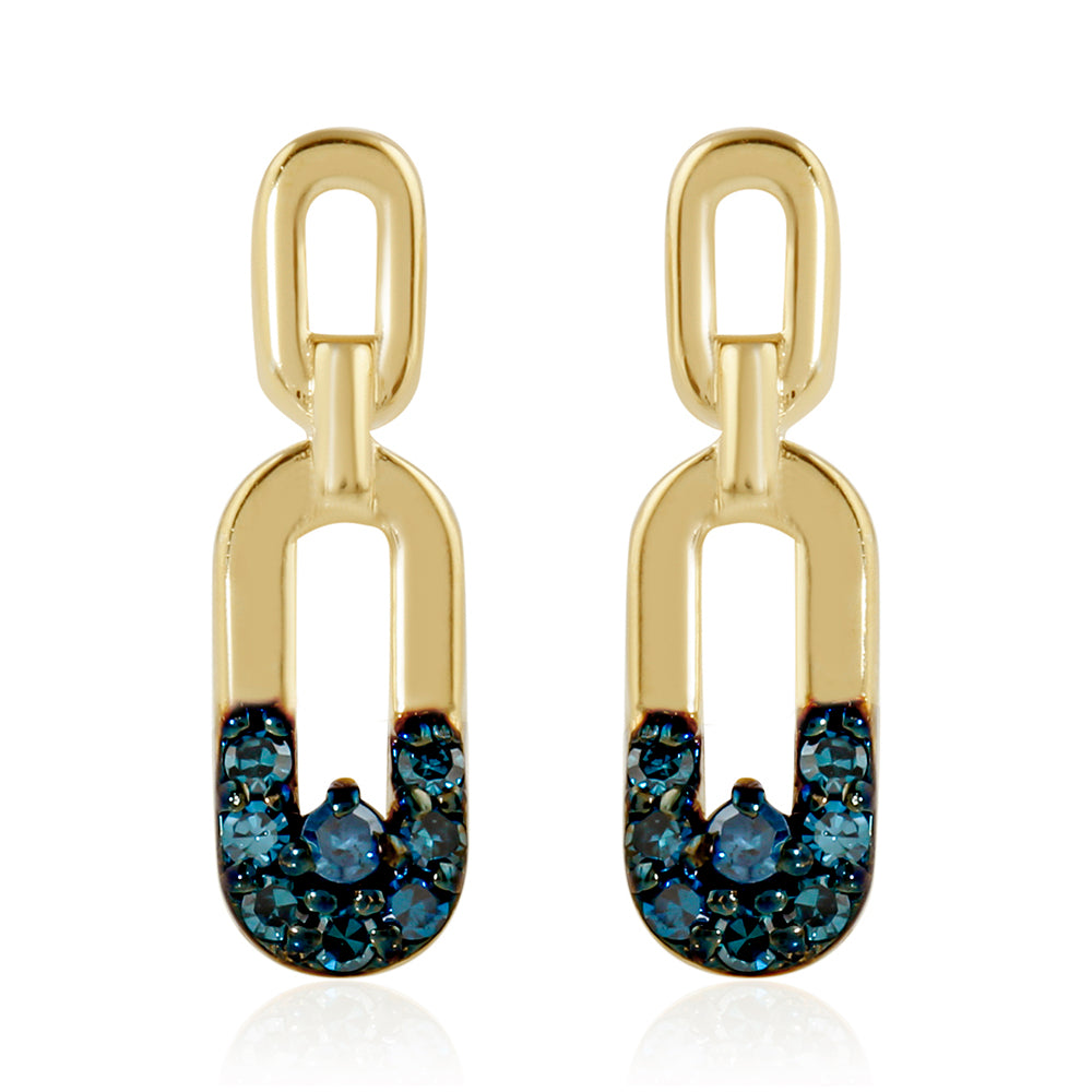 Brincos de Prata com Banho de Ouro com Diamante Azul